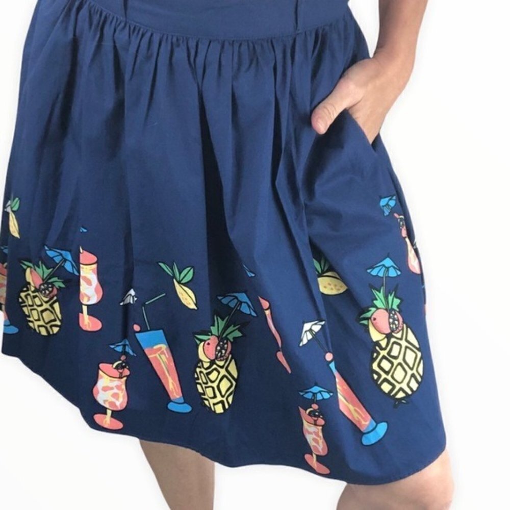 Modcloth Skirt M Margarita Pineapple Novelty Print Blue Casual Vacation Cruise